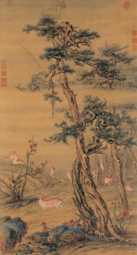  Lang Arte - Lang ciervo brillante en otoño tinta china antigua Giuseppe Castiglione